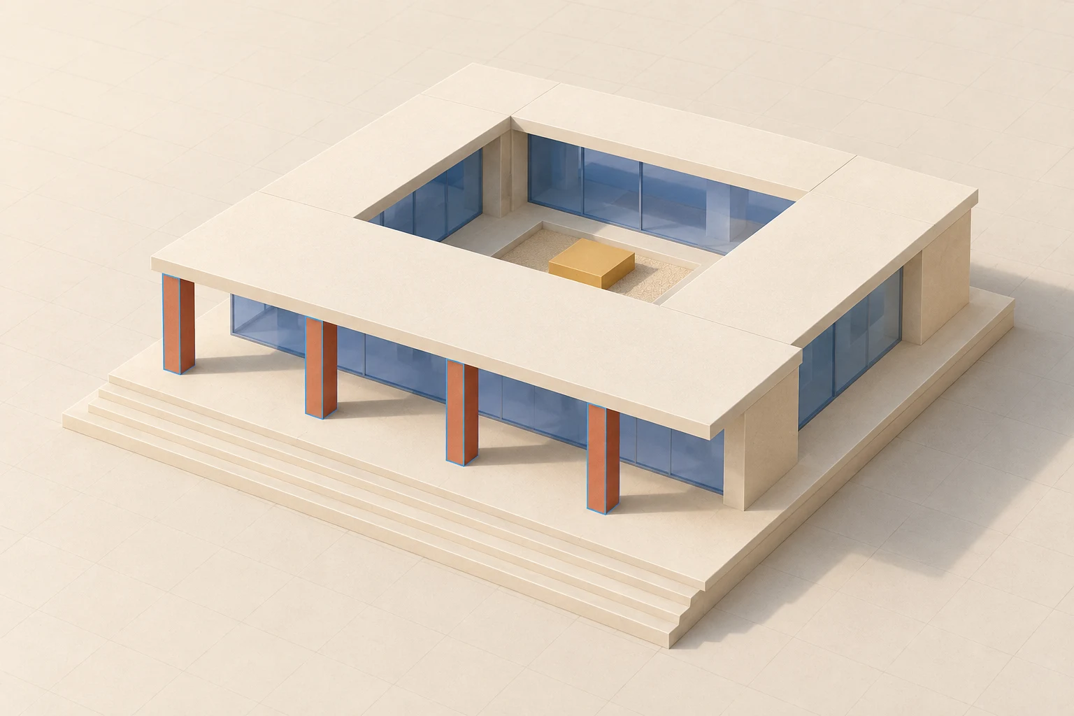 Concept illustration of a courtyard pavilion with selected structural columns